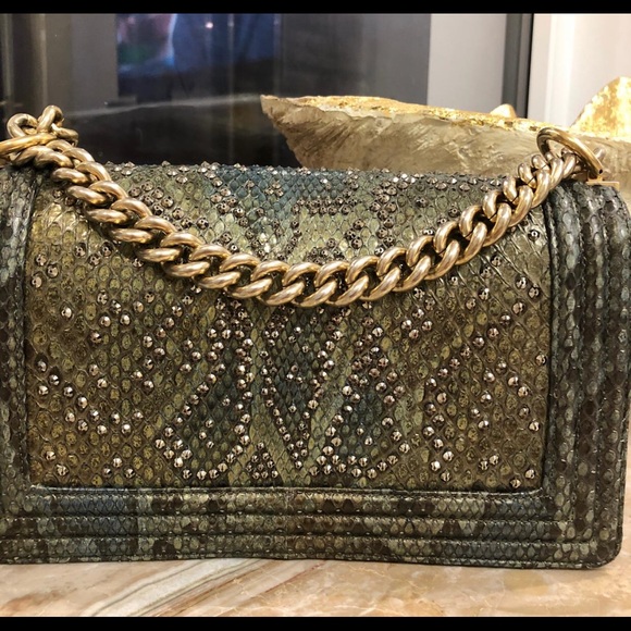 SOLD❌Chanel Boy Phyton With Swarovski Crystals - Picture 10 of 16
